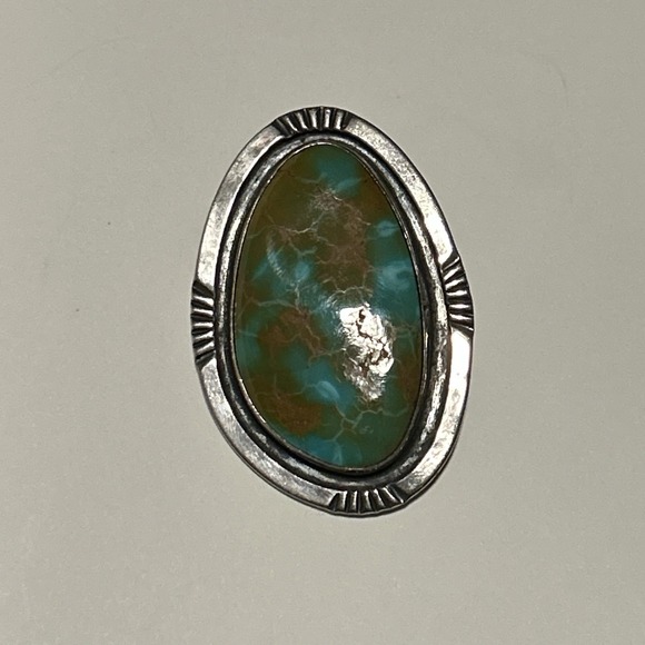 Vintage Handmade Royston Turquoise Navajo Silver Pendant Brooch Unmarked 1.5x2in - Picture 2 of 7